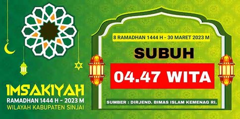 Imsakiyah Ramadhan 1444 H - 2023 H Wilayah Kabupaten Sinjai Hari Ke - 8
