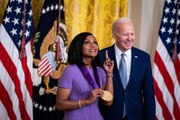 Mindy Kaling's White House Attire Included a Vibrant Purple Minidress and Matching Pumps