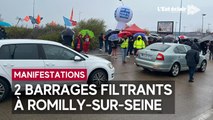 2 barrages filtrants à Romilly-sur-Seine pour manifester contre la réforme des retraites