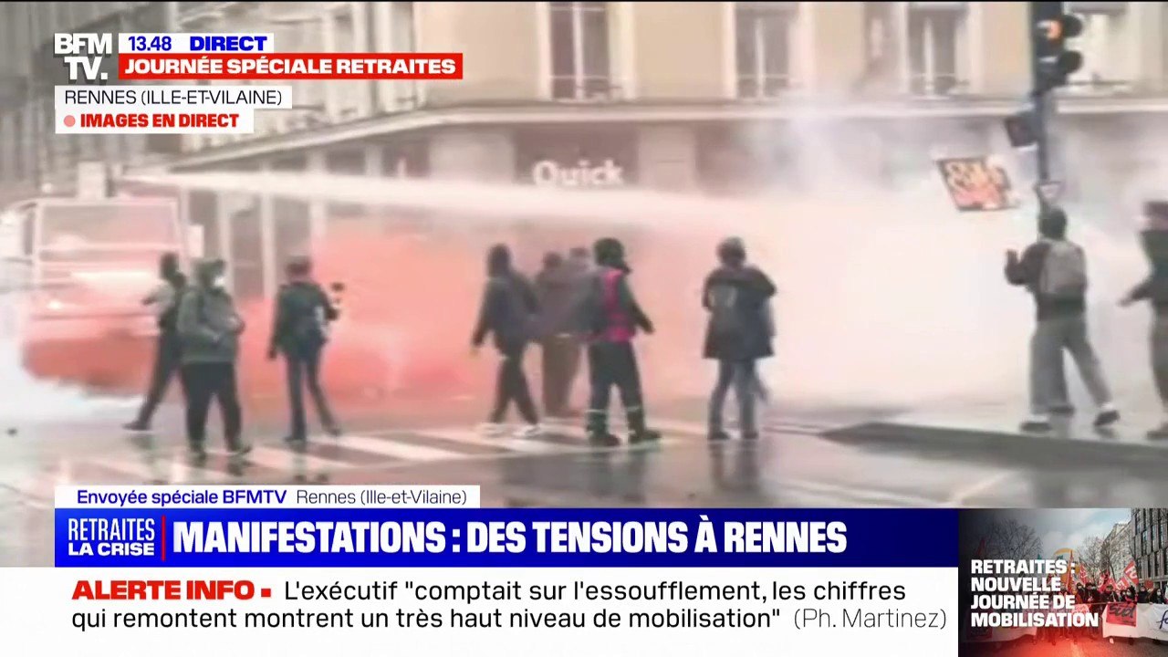 Retraites: à Rennes, les forces de l'ordre util...