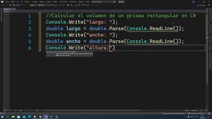 Calcular el volumen de un prisma rectangular en C#
