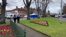 Police officers paying going to pay their respects at the scene in Kingsthorpe where a murder investigation has been launched