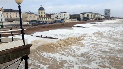 Watch waves batter Worthing seafront at high tide on March 23 2023