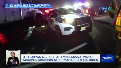 3 sasakyan ng pulis at ambulansiya, wasak matapos araruhin ng humaharurot na truck | Saksi