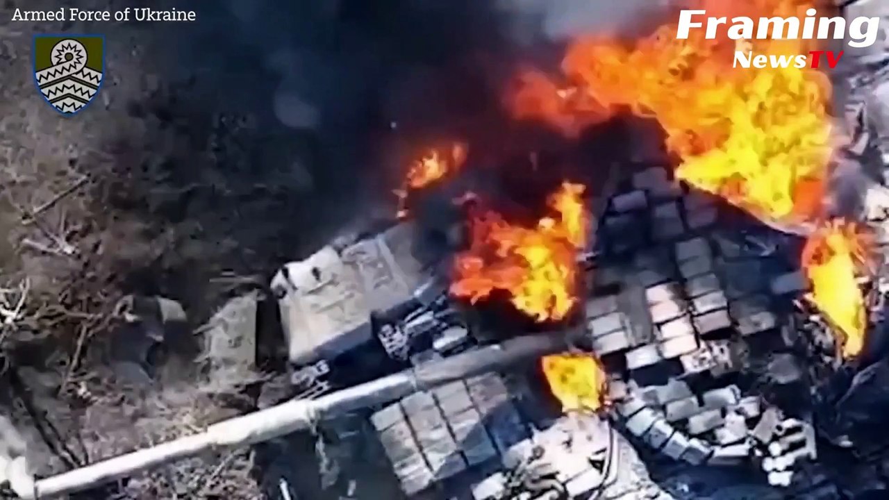 Pasukan Ukraina meledakkan tank lapis baja Rusia dengan rudal