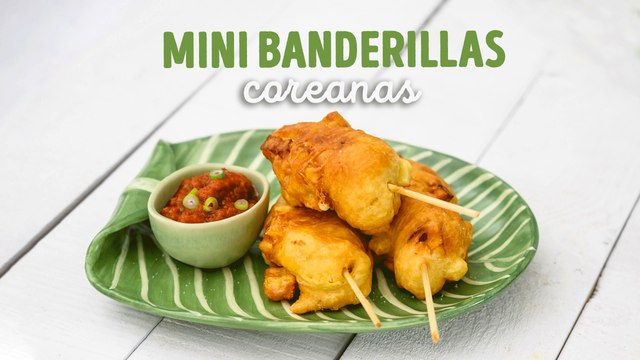 Mini banderillas coreanas de salchichas de pavo con queso y papa