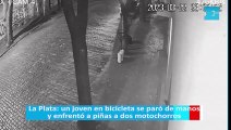 La Plata: un joven en bicicleta se paró de manos y enfrentó a piñas a dos motochorros. Ocurrió en 15 entre 60 y 61