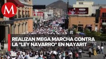 Sindicato de trabajadores se manifiestan por sus derechos en contra de la 'Ley Navarro' en Nayarit