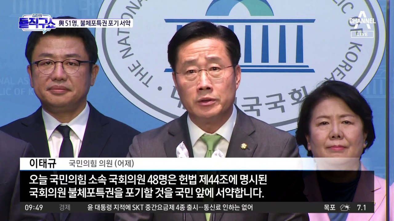 與 51명, 국회의원 불체포특권 포기 서약