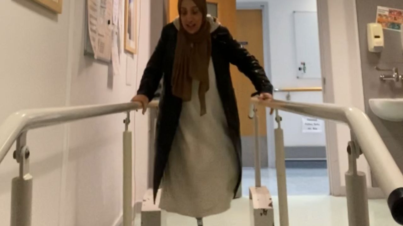 Playful woman finds herself in a funny situation when her prosthetic ...