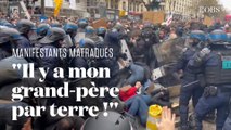 Des policiers chargent et matraquent violemment des manifestants, le 23 mars à Paris
