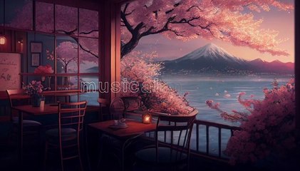 Japanese Lofi Music | Relax, Sleep, Chill. Japanese cafe with sakura, river and a beautiful view