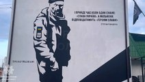 Mural of Ukrainian soldier killed by Russian troops painted on police station