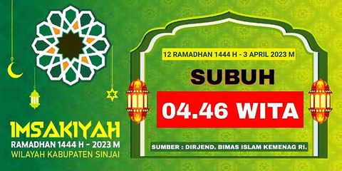 Imsakiyah Ramadhan 1444 H - 2023 H Wilayah Kabupaten Sinjai Hari Ke - 12