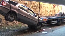 Ankara'da bir otomobil apartman boşluğuna düştü
