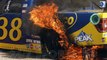 NASCAR star Zane Smith is forced to apologize to his team after celebrating his victory with a burnout on the track - only for the car to burst into flames!