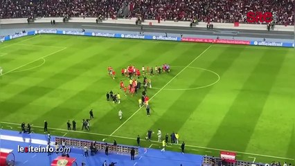 بعد الانتصار على البرازيل.. شاهد احتفال الركراكي ولاعبي المنتخب المغربي مع الجمهور