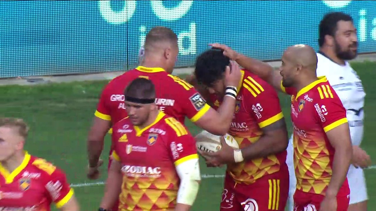 TOP 14 - Essai de Genesis MAMEA LEMALU (USAP) - USA Perpignan - Montpellier Hérault Rugby - Saison 2022-2023