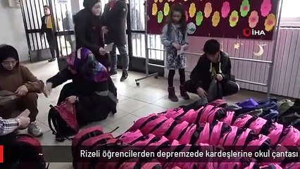 Rizeli öğrencilerden depremzede kardeşlerine okul çantası