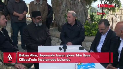 Bakan Akar, depremde hasar gören Mar İlyas Kilisesi’nde incelemede bulundu