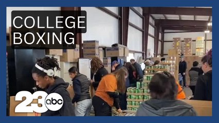 Download Video: CSUB Kegley Institute of Ethics boxes up 23ABC Senior Food Drive donations for CAPK