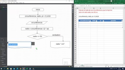 Diagrama de Flujo: Calcular el radio de una circunferencia y que la imprima solo si el radio sede a los 50 cm