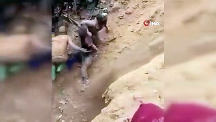 Maden göçüğünde mucize kurtuluş kamerada... Elleriyle kazarak çıkardılar!