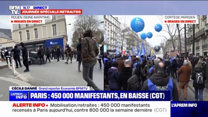 Download Video: Retraites: 450.000 manifestants à Paris, selon la CGT, un chiffre en baisse