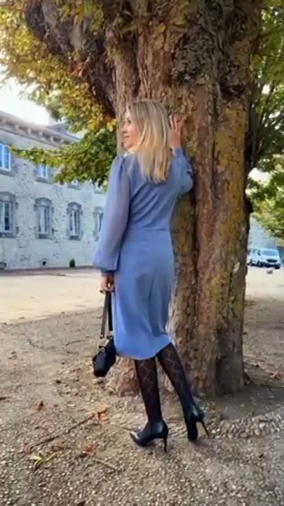 JASAMBAC Women's Vintage Pencil Dress Swiss Dot Patchwork Ruched Long Sleeve