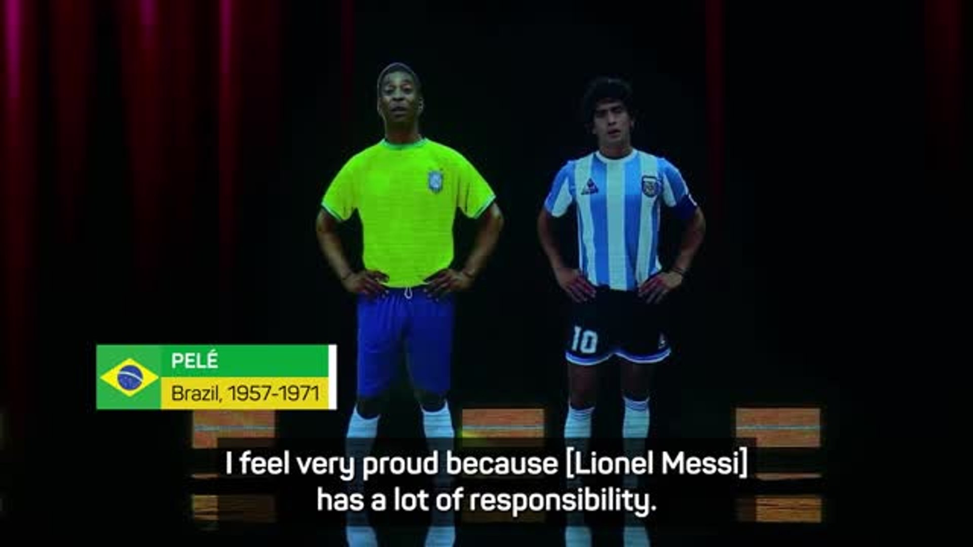 Pele and Maradona appear as holograms in Messi tribute - video