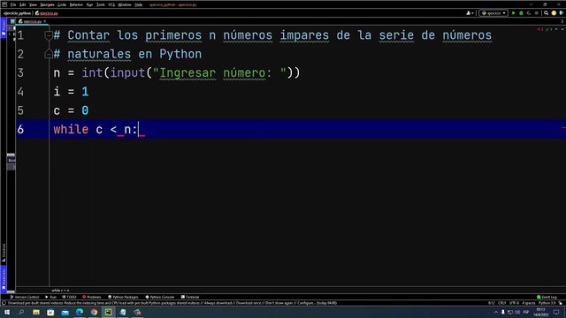 Contar los primeros n números impares de la serie de números naturales en Python