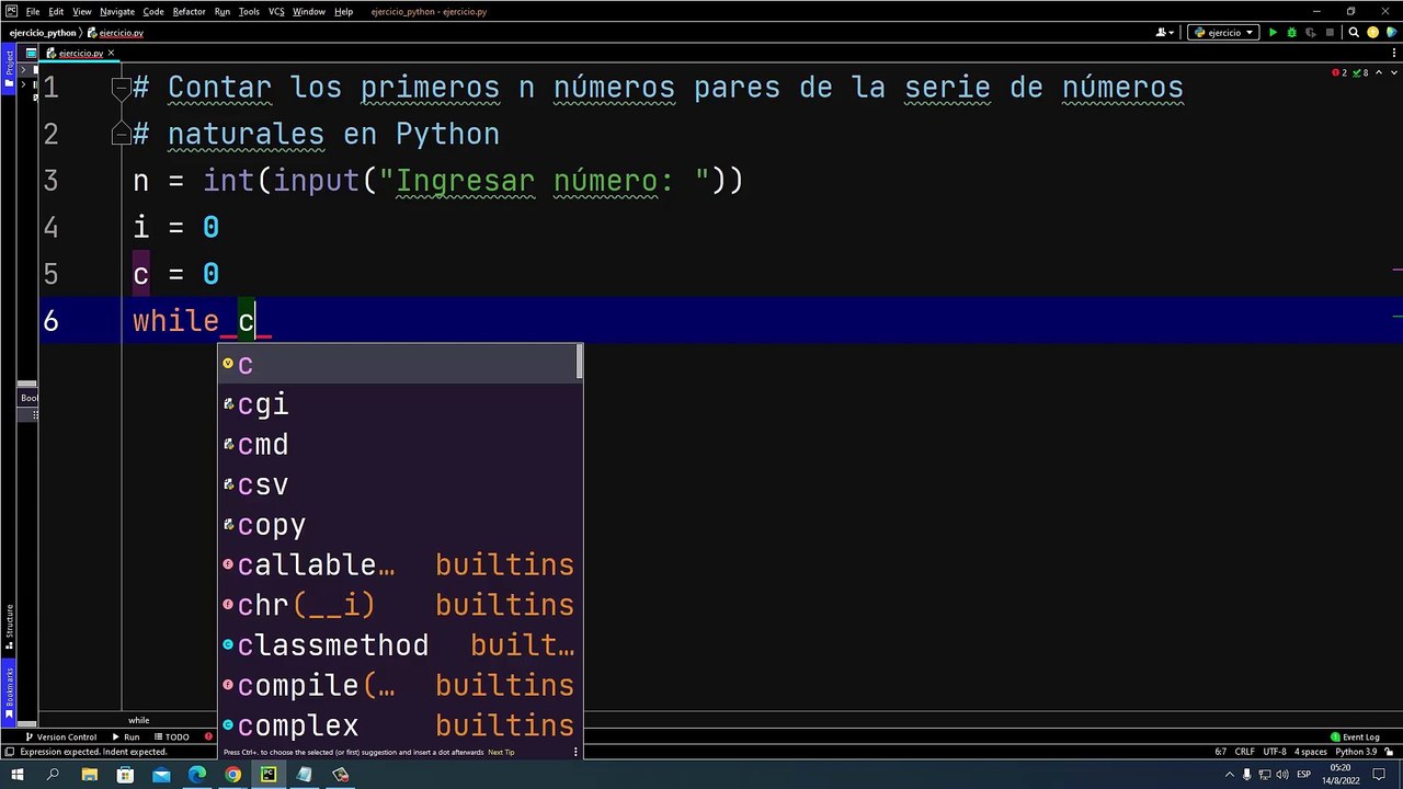 Contar los primeros n números pares de la serie de números naturales en Python