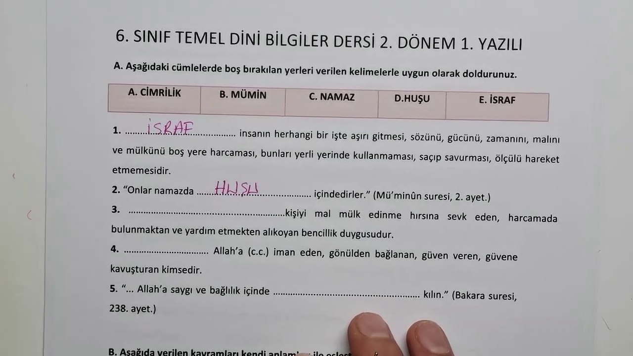 6.Sınıf Temel Dini Bilgiler 2.Dönem 1.Yazılı Soruları ve Çözümü‍ Yeni #2023
