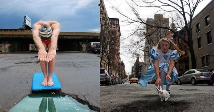 Ces artistes ont détourné des nids-de-poule en des scénographies réalistes et amusantes !