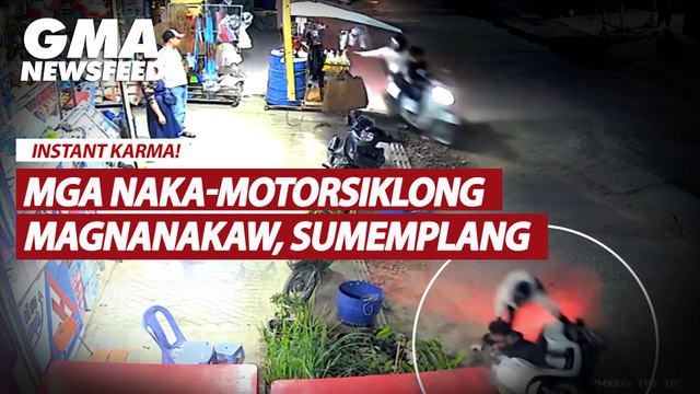 Instant karma! Mga naka-motorsiklong magnanakaw, sumemplang | GMA News Feed