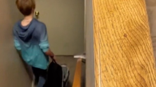 *Unbelievable Trick Shot* Man slides a book down the banister and directly into the bag