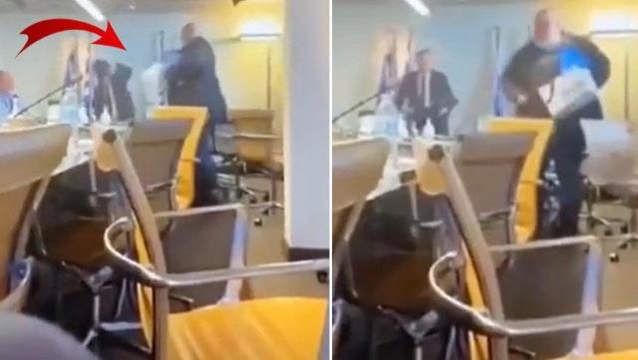 Görüntüler ülkeyi ayağa kaldırdı! Toplantıda çileden çıkan kulüp yetkilisi federasyon başkanına etek fırlattı