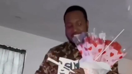 Man pretends to go to work only to return 30 minutes later with Valentine's gifts for wife & daughter