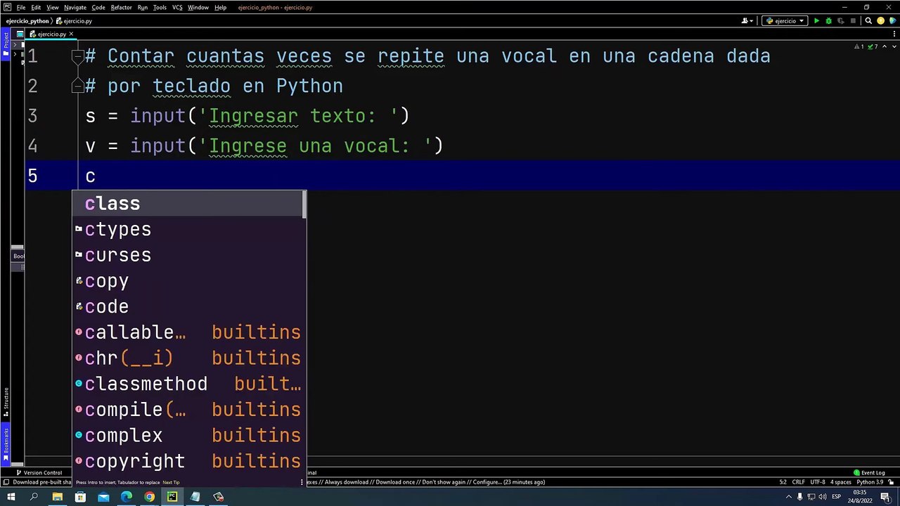 Contar cuantas veces se repite una vocal en una cadena dada por teclado en Python