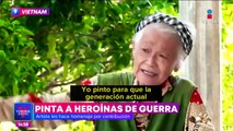 Artista de 75 años pinta retratos de mujeres que contribuyeron durante la guerra de Vietnam