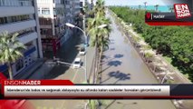 İskenderun'da lodos ve sağanak dolayısıyla su altında kalan caddeler havadan görüntülendi