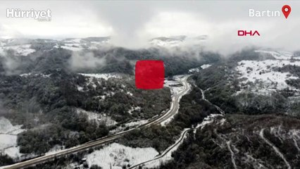 Kar manzarası dronla görüntülendi