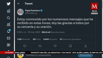 Papa Francisco agradece oraciones y buenos deseos tras anuncio de su hospitalización