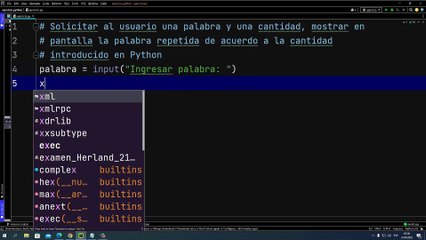 Solicitar al usuario una palabra y una cantidad, mostrar en pantalla la palabra repetida de acuerdo a la cantidad introducido en Python