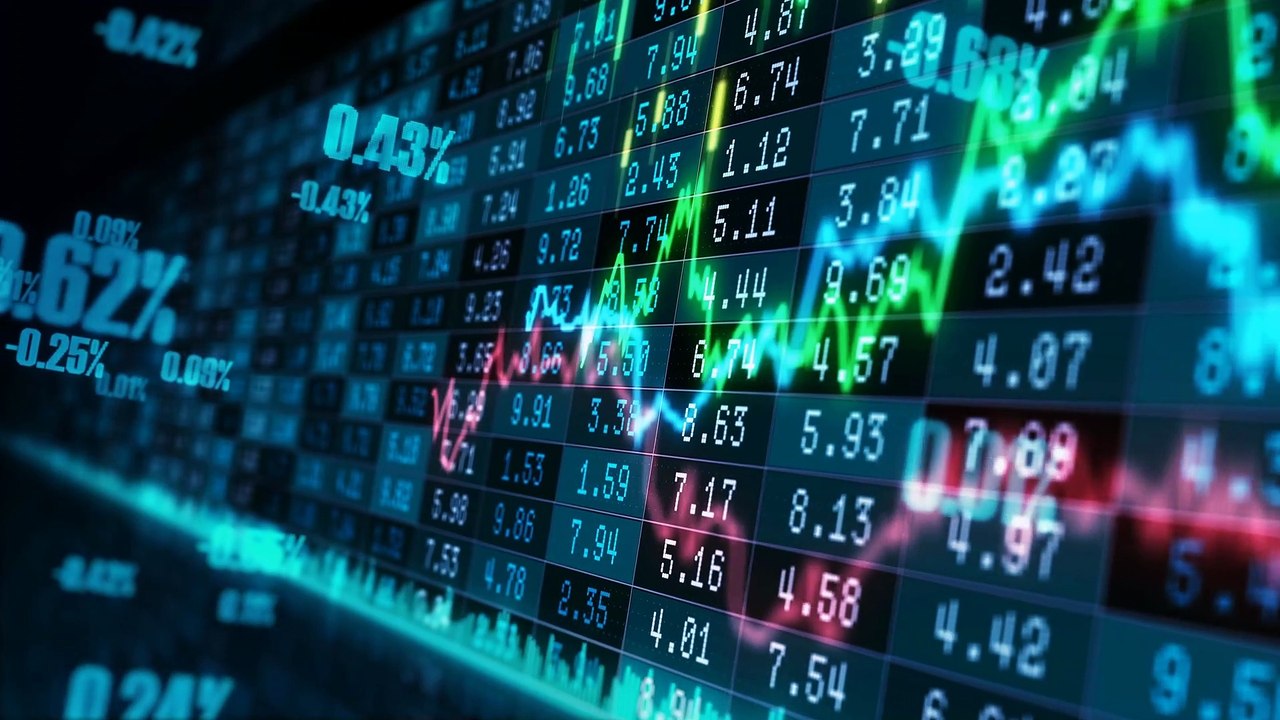 3d Motion Graphic Background with Digitally Animated Financial Line Graphs Running - 4K