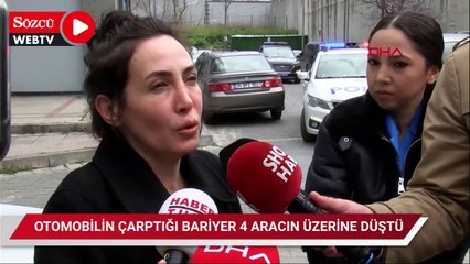 Merter D-100'de otomobilin çarptığı bariyer 4 aracın üzerine düştü