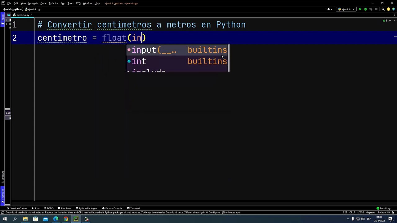 Convertir centímetros a metros en Python