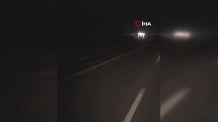 Otoyolda ters şeritten giden sürücü tehlike saçtı