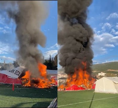 Nurdağı'nda sahra eczanesi yandı, ilçe eczanesiz kaldı