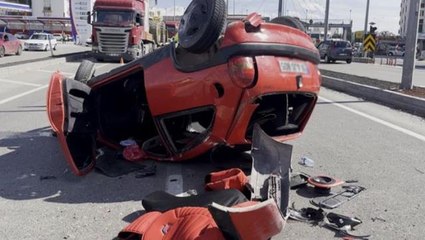 Takla atan otomobilden burnu bile kanamadan kurtuldu